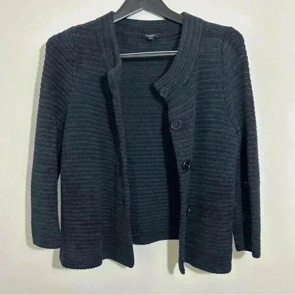 Talbots Black Textured Knit Button-Front Cardigan Sweater Petite Small - Picture 6 of 7
